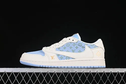 All categories Air Jordan Jordan series basketball shoes Air Jordan 1 Low High-end customized low-top sneakers Travis Scott x Fragment Design x Air Jordan 1 Low OG SP AJ1 Joe 1 LV joint name light beige blue low-top cultural casual sneakers ZH2598-163